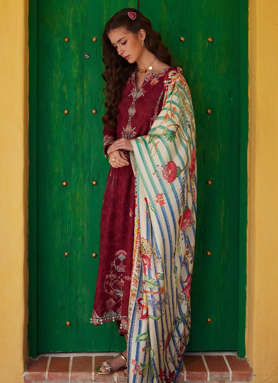 Farah Talib Aziz | Luxury Lawn 26 | Sofia Scarlet-Brand:Farah Talib Aziz-Type:Ladies Clothes-Maroon-Lawn-House of Maryam- Buy in UK, USA