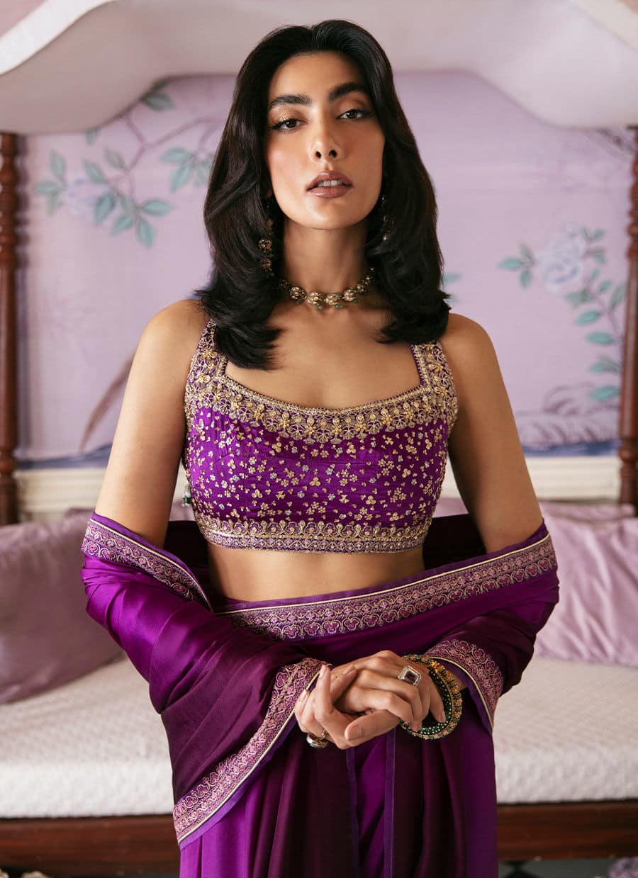 Farah Talib Aziz | Mayna Festive Luxe | AIGUL AUBERGINE SAREE -  Farah Talib Aziz Bridal - Original Designer Dress - House of Maryam