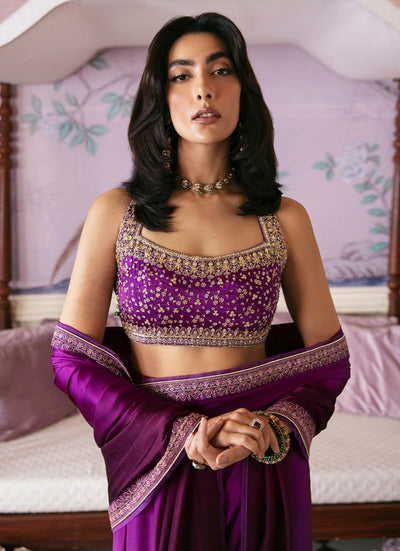 Farah Talib Aziz | Mayna Festive Luxe | AIGUL AUBERGINE SAREE -  Farah Talib Aziz Bridal - Original Designer Dress - House of Maryam