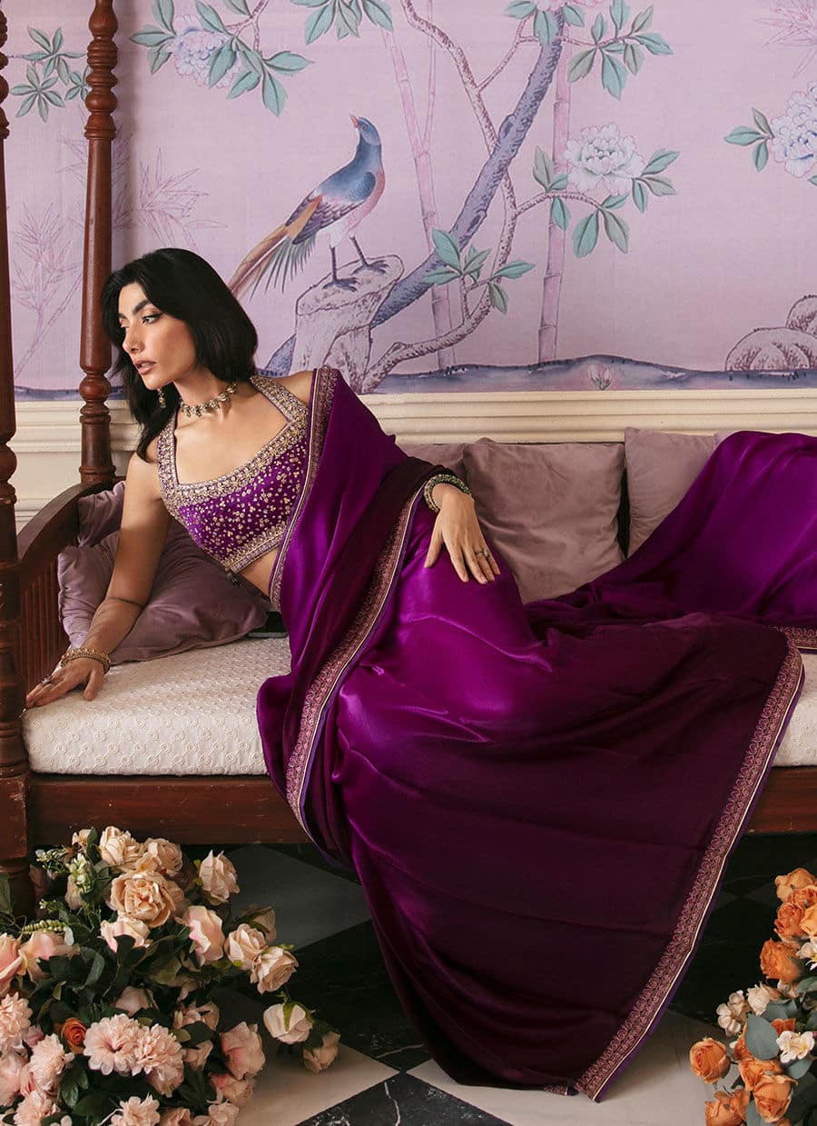 Farah Talib Aziz | Mayna Festive Luxe | AIGUL AUBERGINE SAREE -  Farah Talib Aziz Bridal - Original Designer Dress - House of Maryam