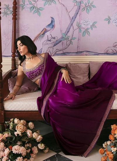 Farah Talib Aziz | Mayna Festive Luxe | AIGUL AUBERGINE SAREE -  Farah Talib Aziz Bridal - Original Designer Dress - House of Maryam