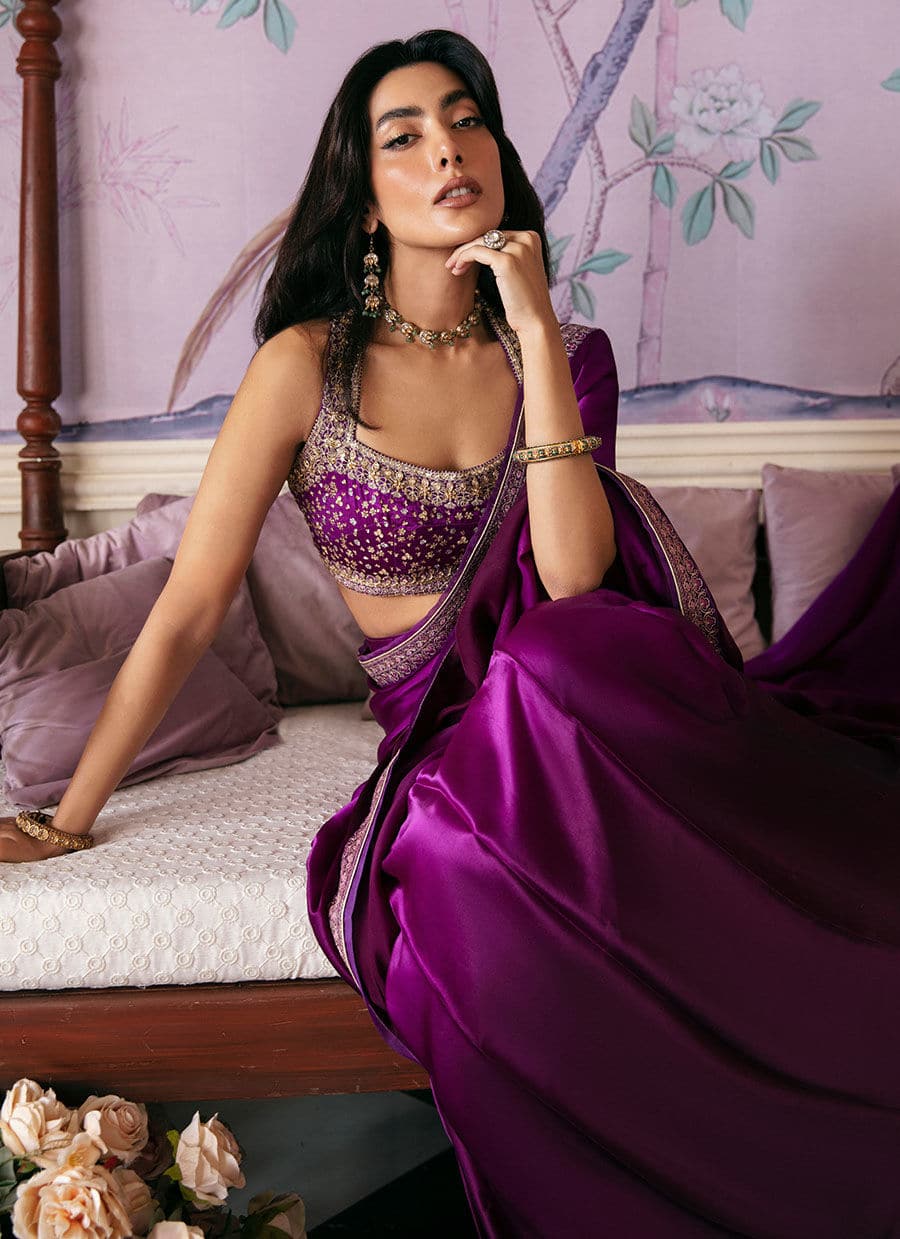 Farah Talib Aziz | Mayna Festive Luxe | AIGUL AUBERGINE SAREE -  Farah Talib Aziz Bridal - Original Designer Dress - House of Maryam