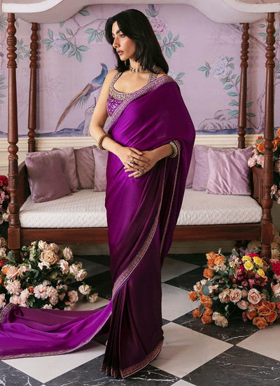 Farah Talib Aziz | Mayna Festive Luxe | AIGUL AUBERGINE SAREE -  Farah Talib Aziz Bridal - Original Designer Dress - House of Maryam