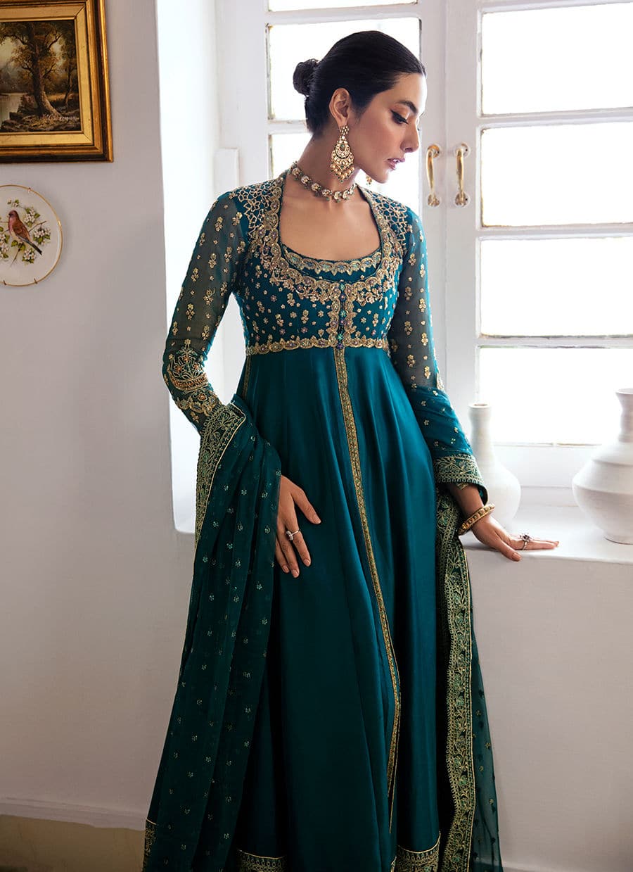 Farah Talib Aziz | Mayna Festive Luxe | AFRA TEAL by Designer Farah Talib Aziz - House of Maryam - Pakistani Designer Ethnic Wear in {{ shop.shopifyCountryName }}