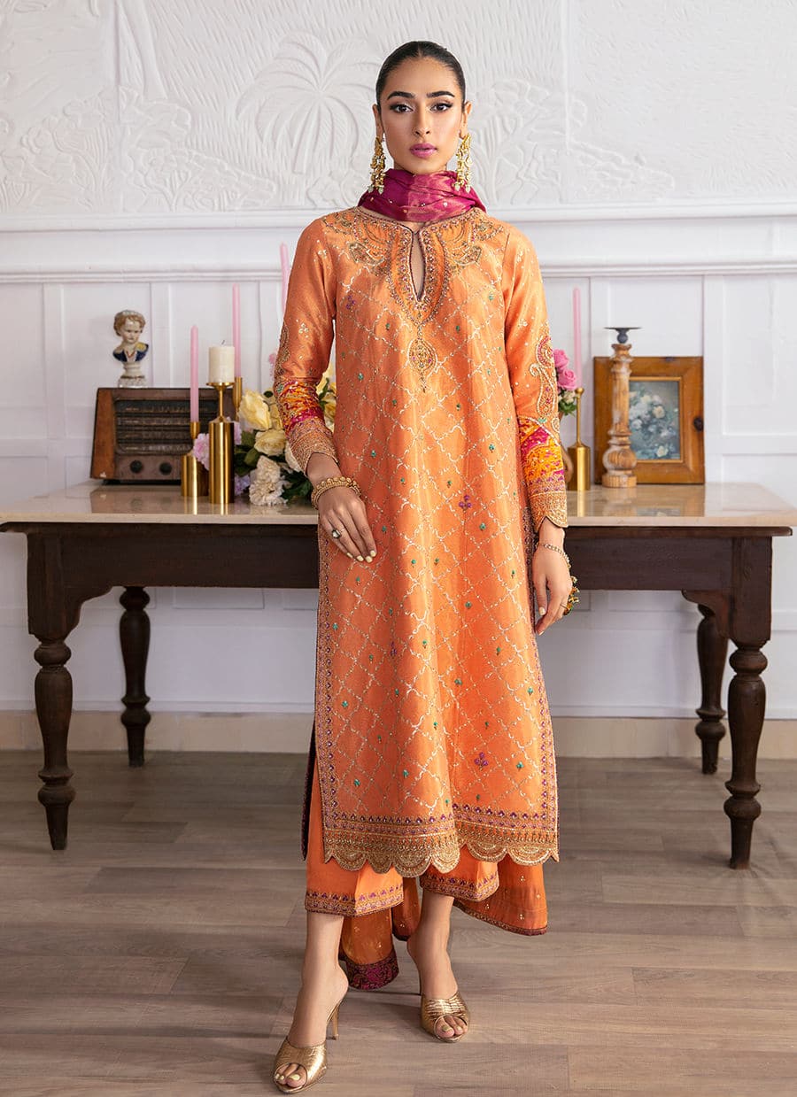 Farah Talib Aziz | Mayna Festive Luxe | ALEEN APRICOT by Designer Farah Talib Aziz - House of Maryam - Pakistani Designer Ethnic Wear in {{ shop.shopifyCountryName }}