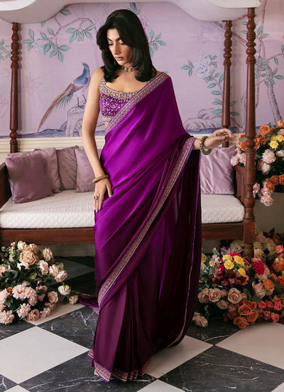 Farah Talib Aziz | Mayna Festive Luxe | AIGUL AUBERGINE SAREE -  Farah Talib Aziz Bridal - Original Designer Dress - House of Maryam