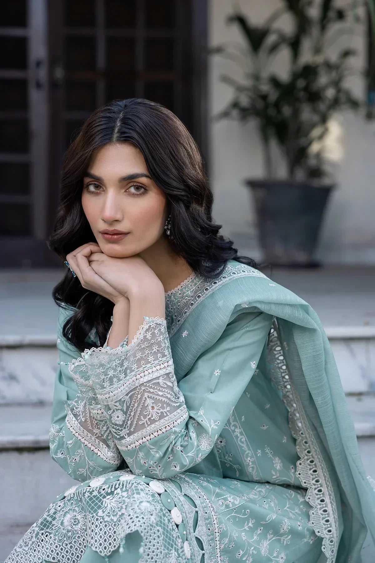 Farasha | Bahaar Embroidered Lawn | Aqua Pearl -  Farasha Luxury - Original Designer Dress - House of Maryam