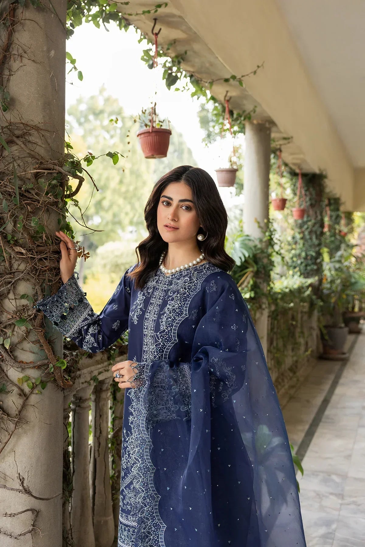 Farasha | Bahaar Embroidered Lawn | Blue Ochre