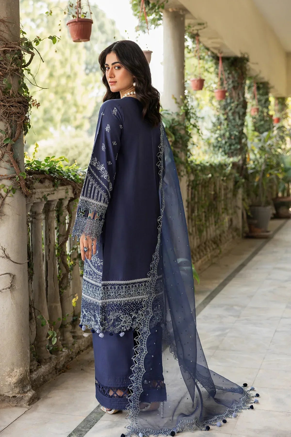 Farasha | Bahaar Embroidered Lawn | Blue Ochre -  Farasha Luxury - Original Designer Dress - House of Maryam