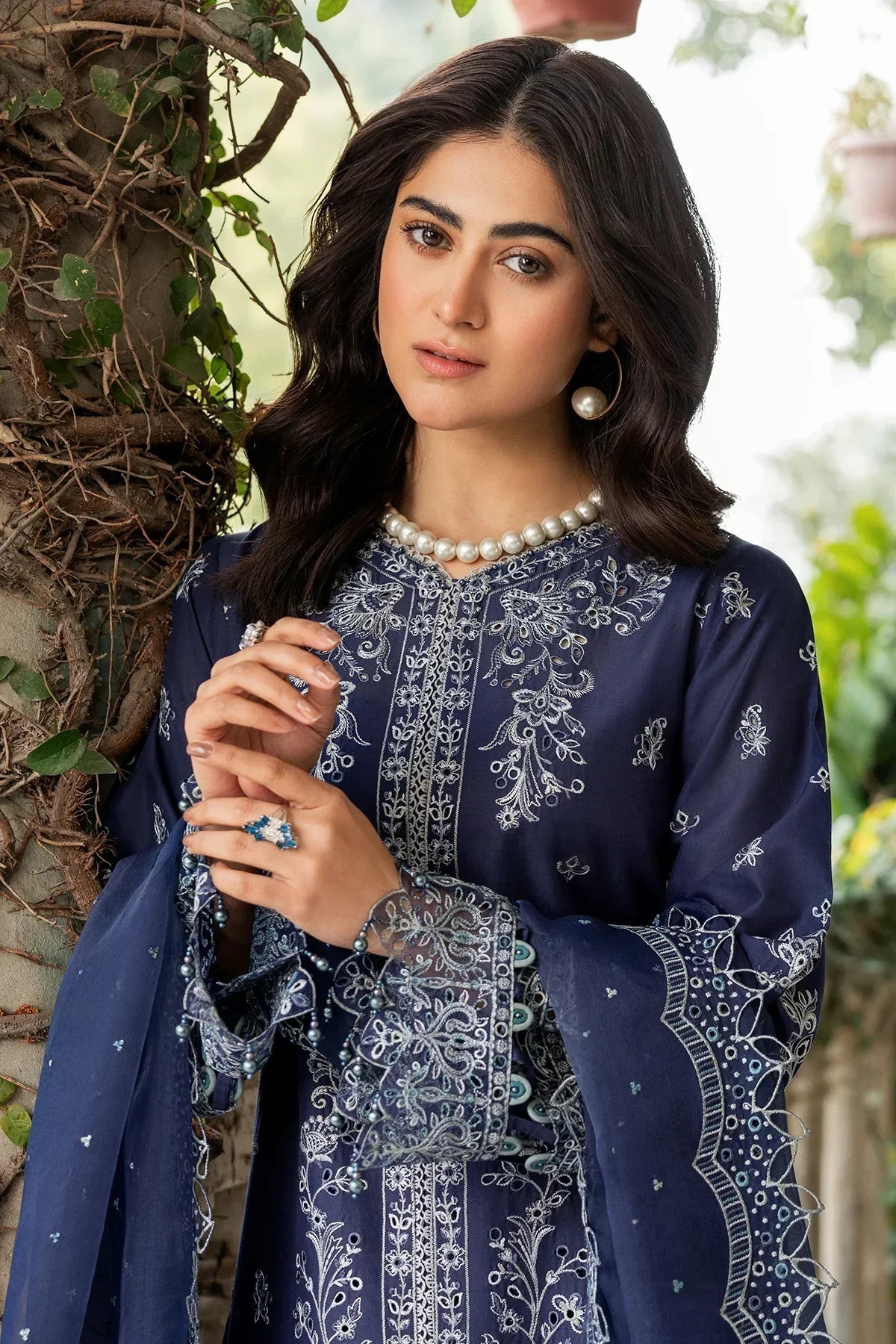 Farasha | Bahaar Embroidered Lawn | Blue Ochre