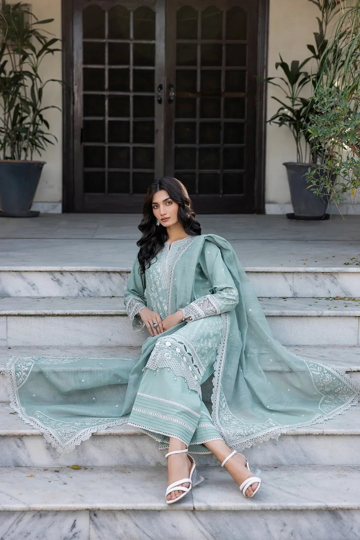 Farasha | Bahaar Embroidered Lawn | Aqua Pearl -  Farasha Luxury - Original Designer Dress - House of Maryam