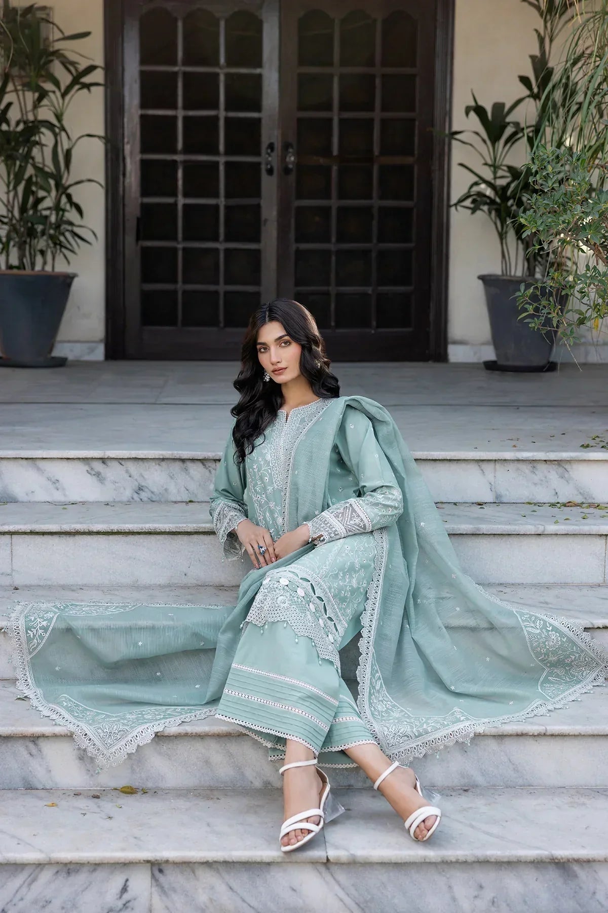 Farasha | Bahaar Embroidered Lawn | Aqua Pearl