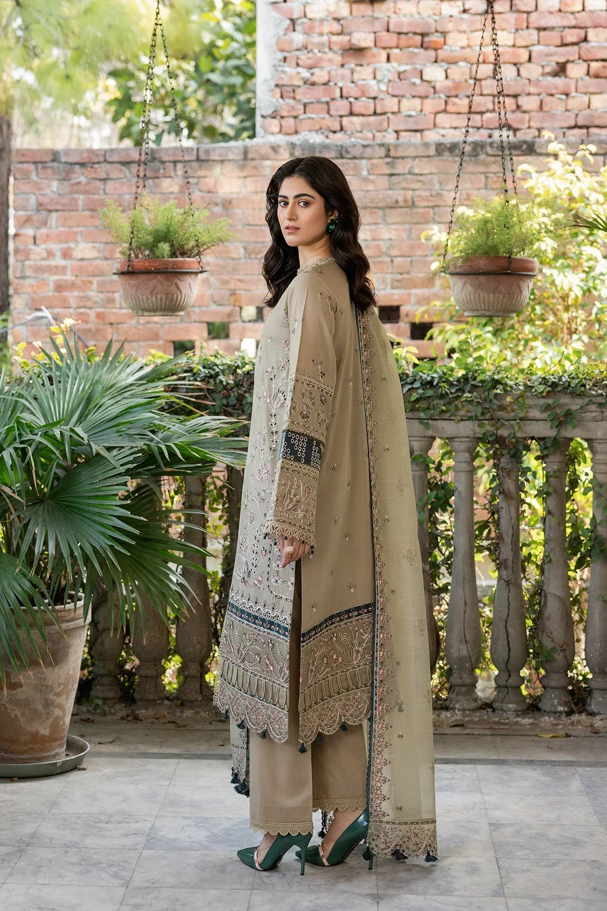 Farasha | Bahaar Embroidered Lawn | Whimsical Sage -  Farasha Luxury - Original Designer Dress - House of Maryam