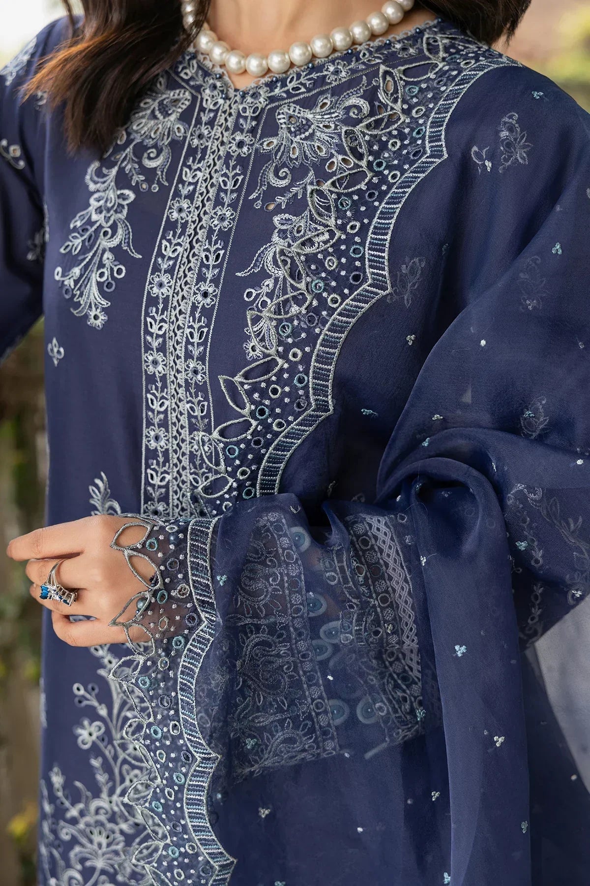 Farasha | Bahaar Embroidered Lawn | Blue Ochre