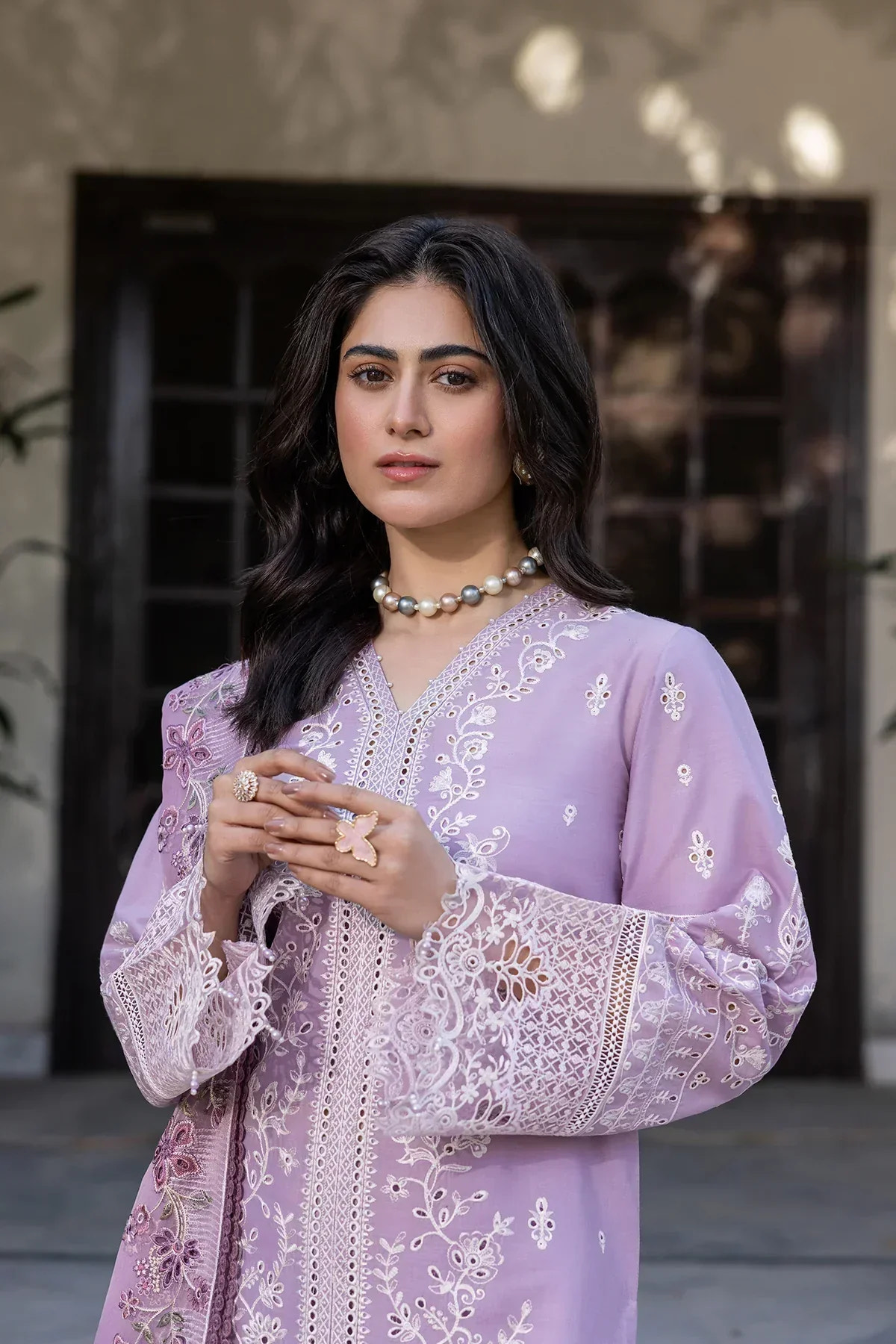 Farasha | Bahaar Embroidered Lawn | Lilac Florine -  Farasha Luxury - Original Designer Dress - House of Maryam