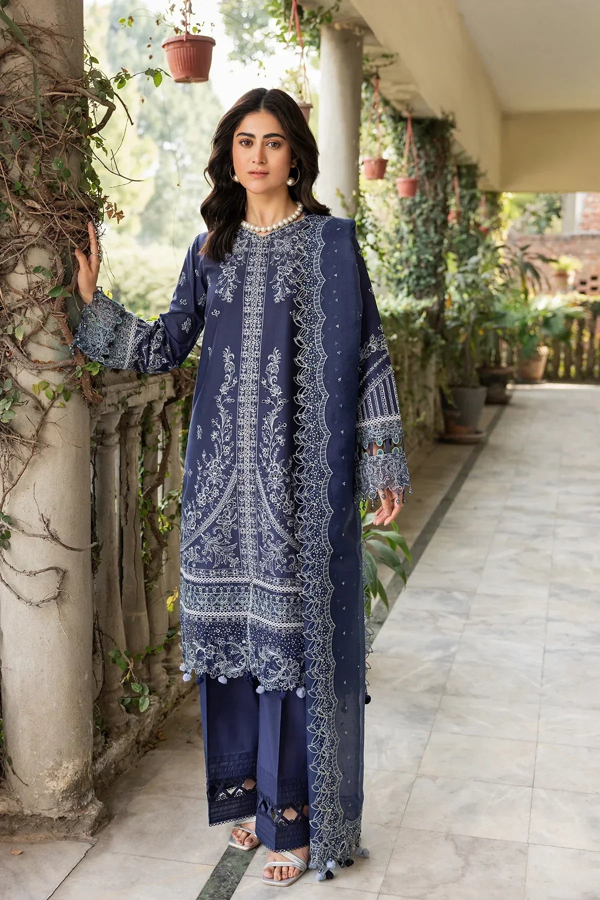 Farasha | Bahaar Embroidered Lawn | Blue Ochre