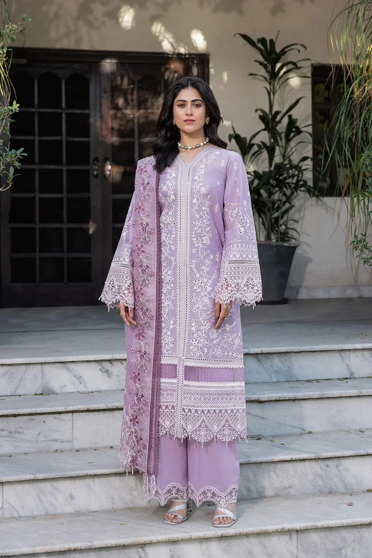 Farasha | Bahaar Embroidered Lawn | Lilac Florine -  Farasha Luxury - Original Designer Dress - House of Maryam