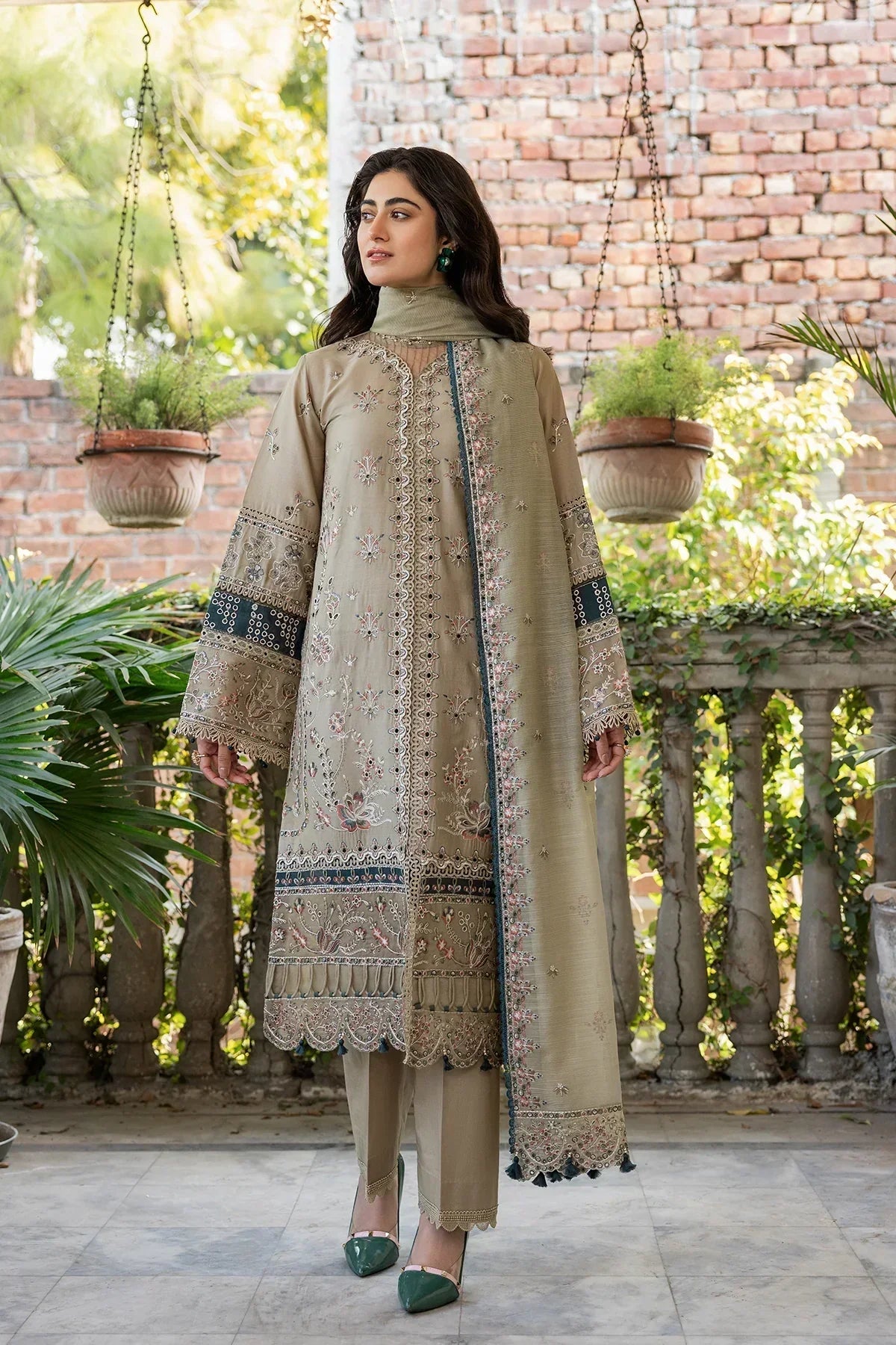 Farasha | Bahaar Embroidered Lawn | Whimsical Sage -  Farasha Luxury - Original Designer Dress - House of Maryam