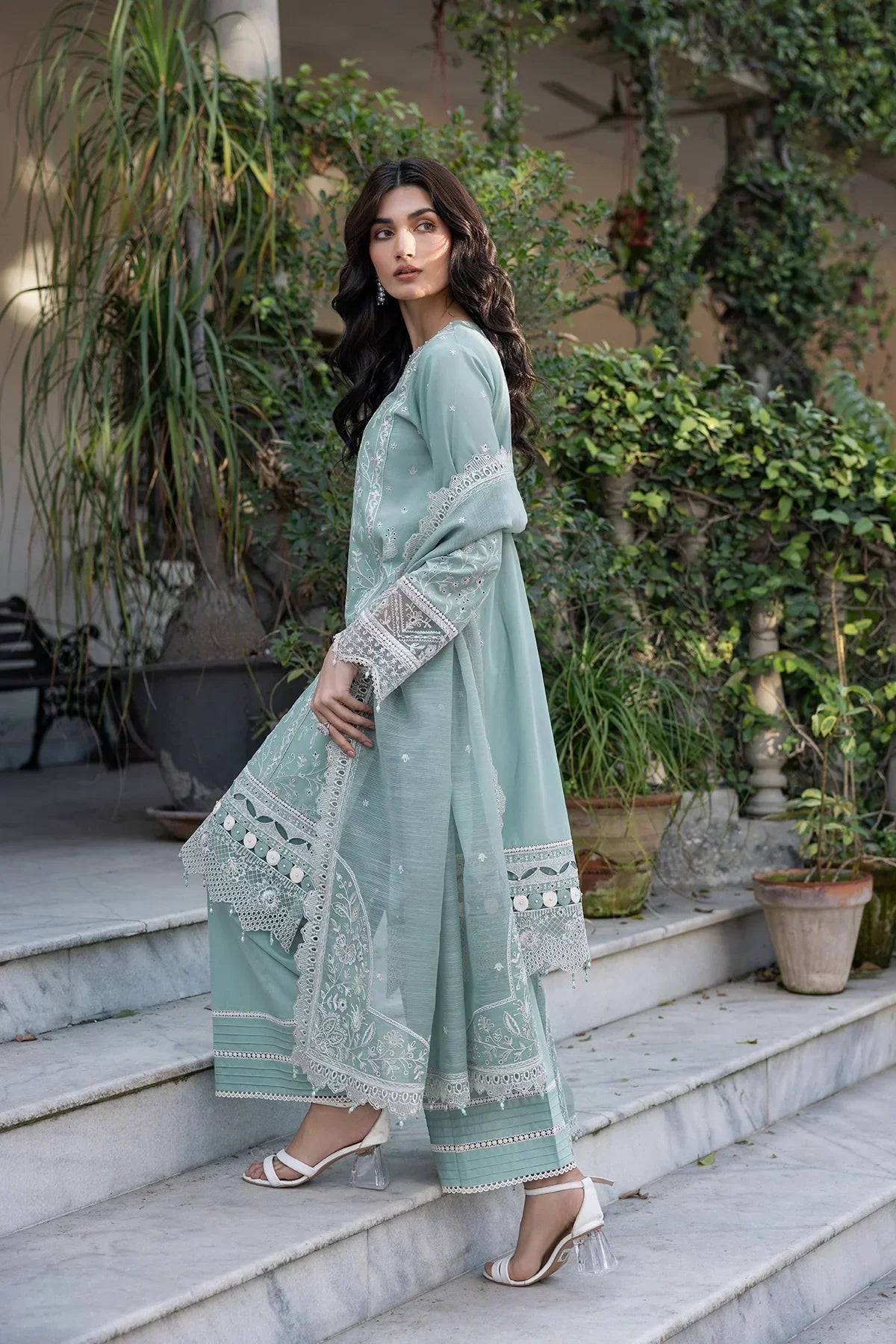 Farasha | Bahaar Embroidered Lawn | Aqua Pearl