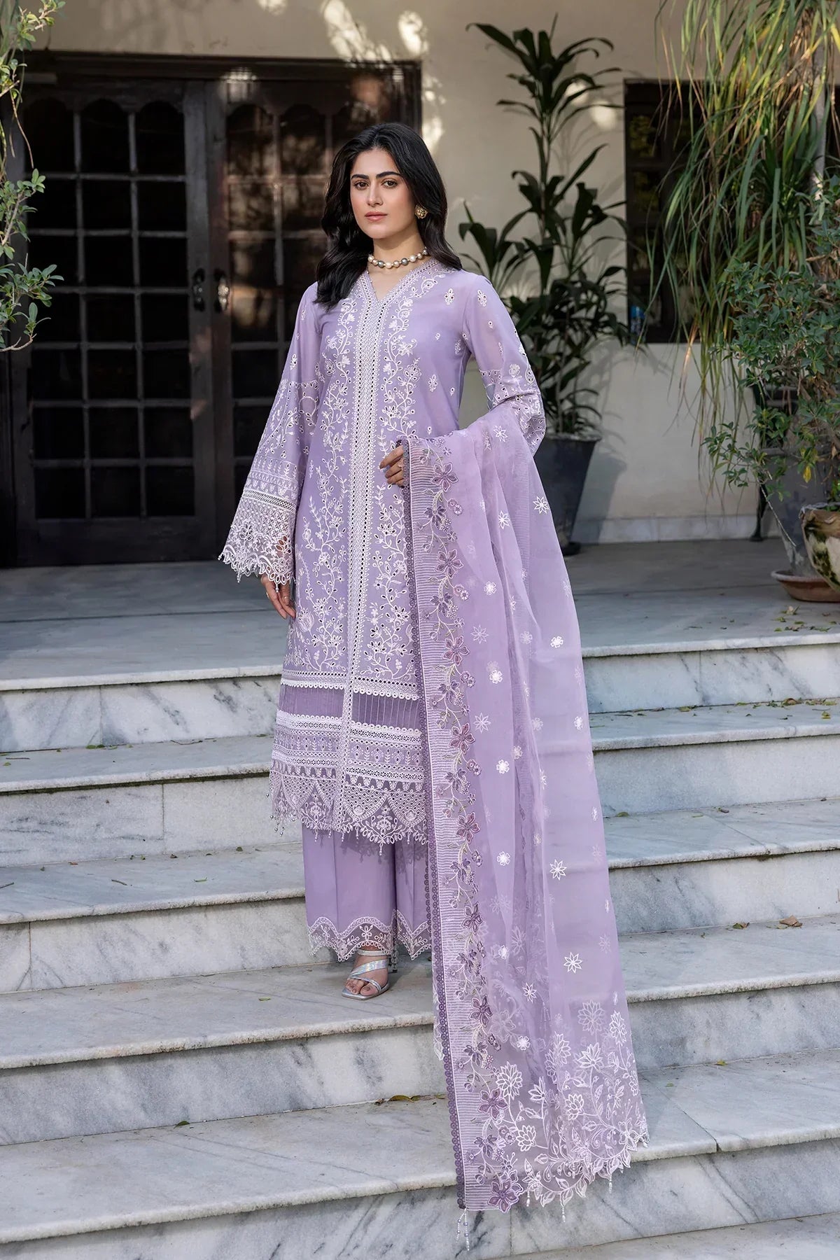 Farasha | Bahaar Embroidered Lawn | Lilac Florine -  Farasha Luxury - Original Designer Dress - House of Maryam
