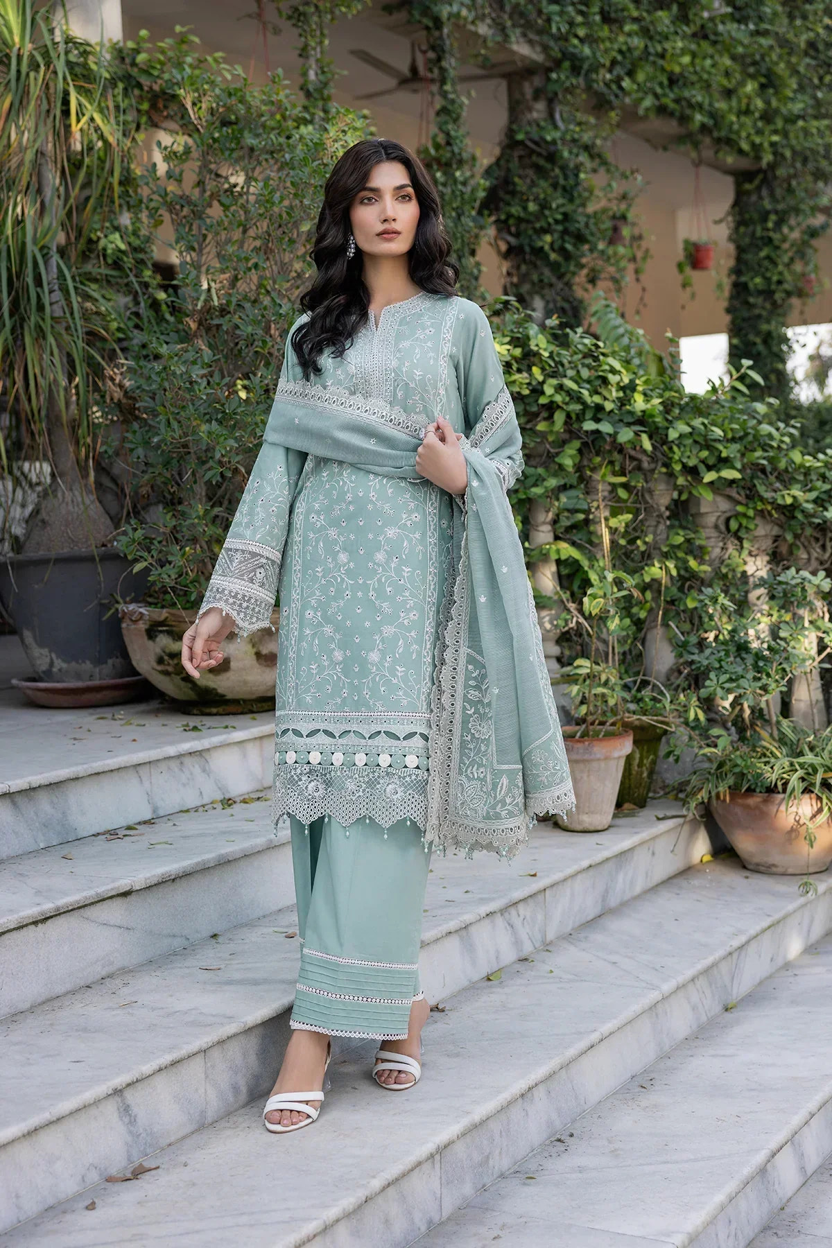 Farasha | Bahaar Embroidered Lawn | Aqua Pearl -  Farasha Luxury - Original Designer Dress - House of Maryam