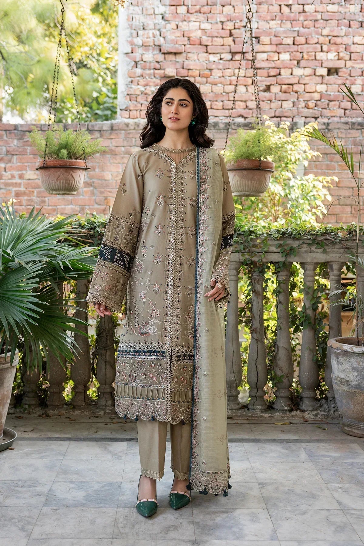 Farasha | Bahaar Embroidered Lawn | Whimsical Sage -  Farasha Luxury - Original Designer Dress - House of Maryam