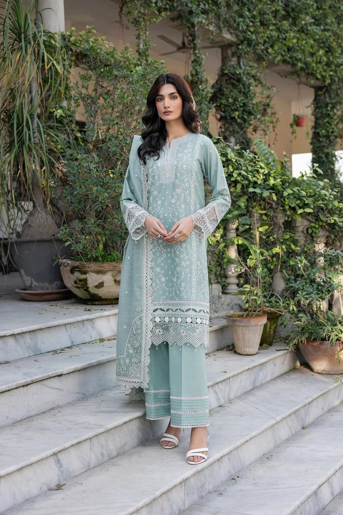 Farasha | Bahaar Embroidered Lawn | Aqua Pearl -  Farasha Luxury - Original Designer Dress - House of Maryam
