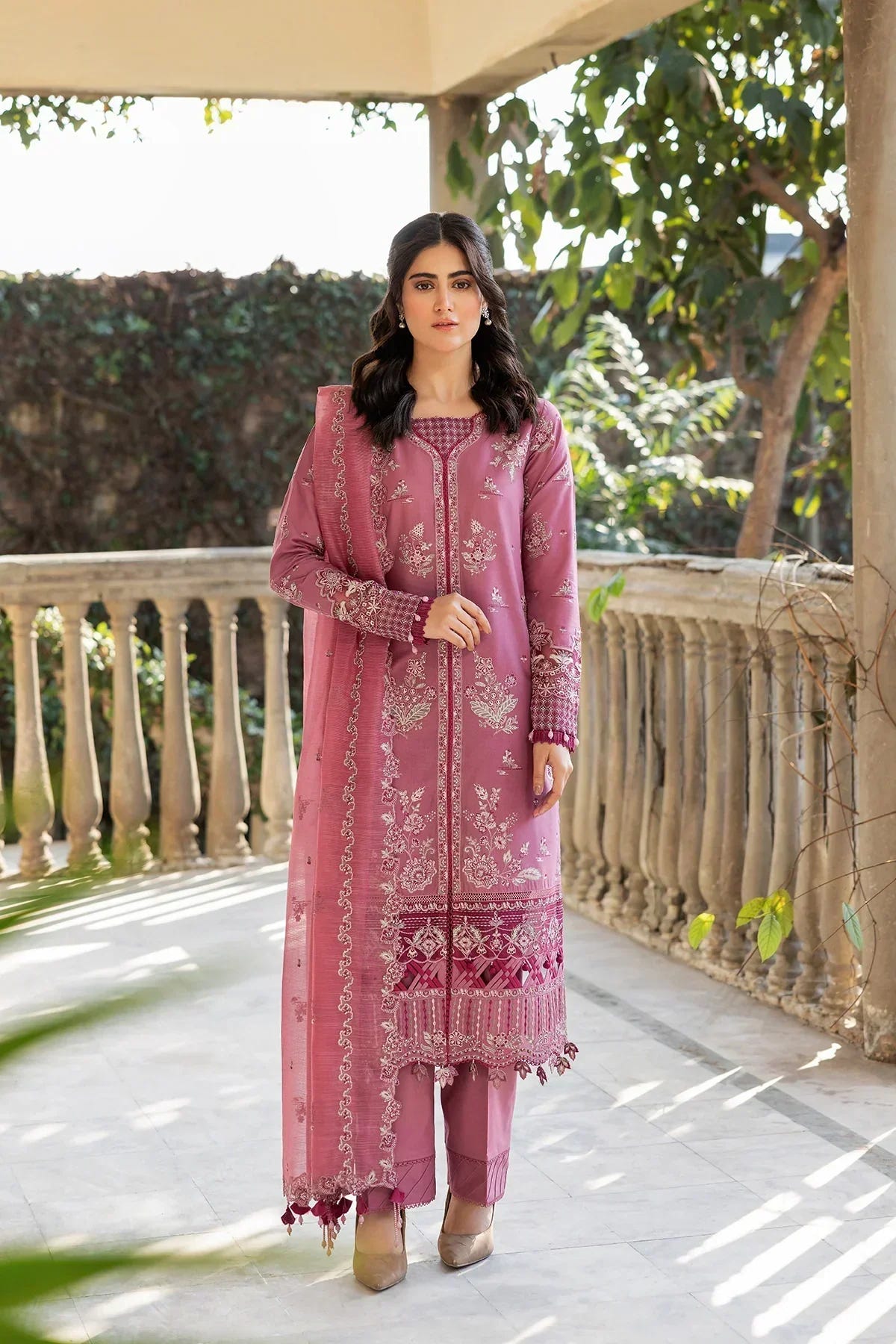 Farasha | Bahaar Embroidered Lawn | Rose Garland -  Farasha Luxury - Original Designer Dress - House of Maryam
