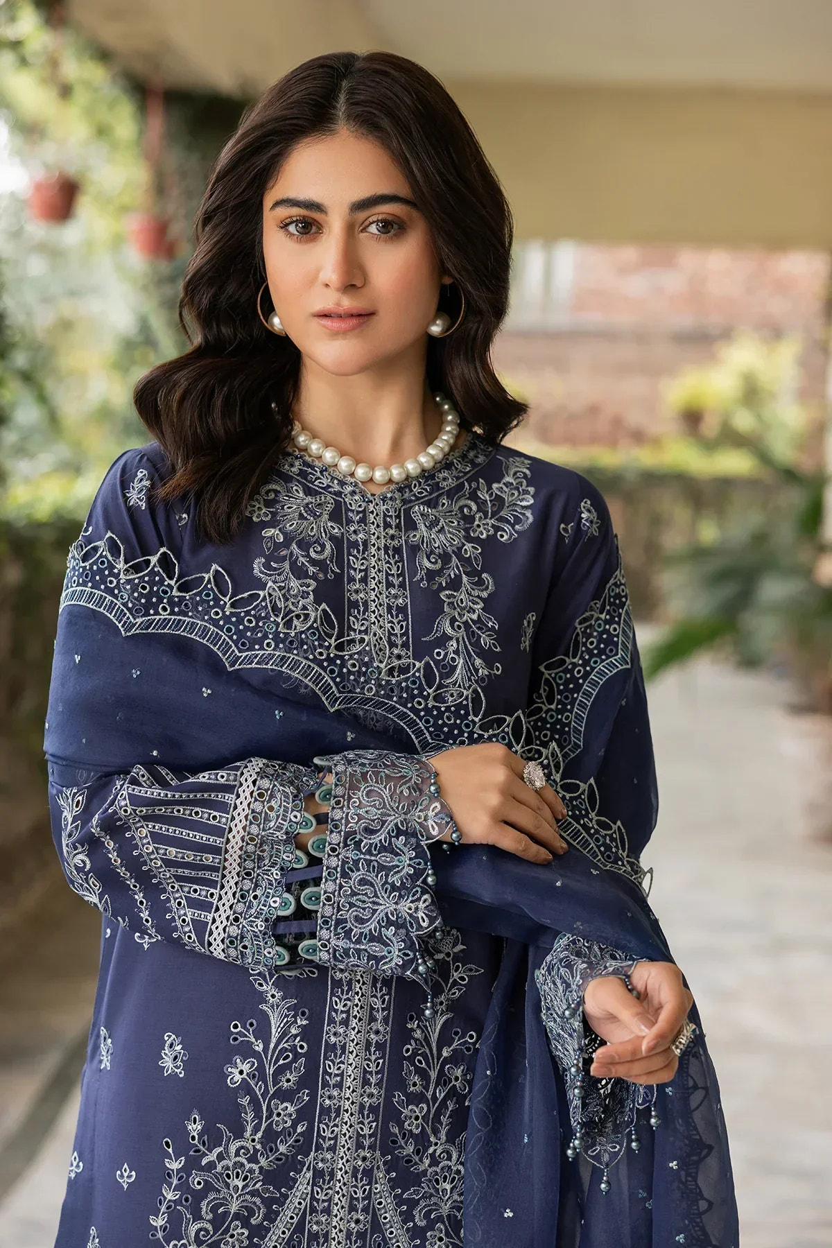 Farasha | Bahaar Embroidered Lawn | Blue Ochre -  Farasha Luxury - Original Designer Dress - House of Maryam