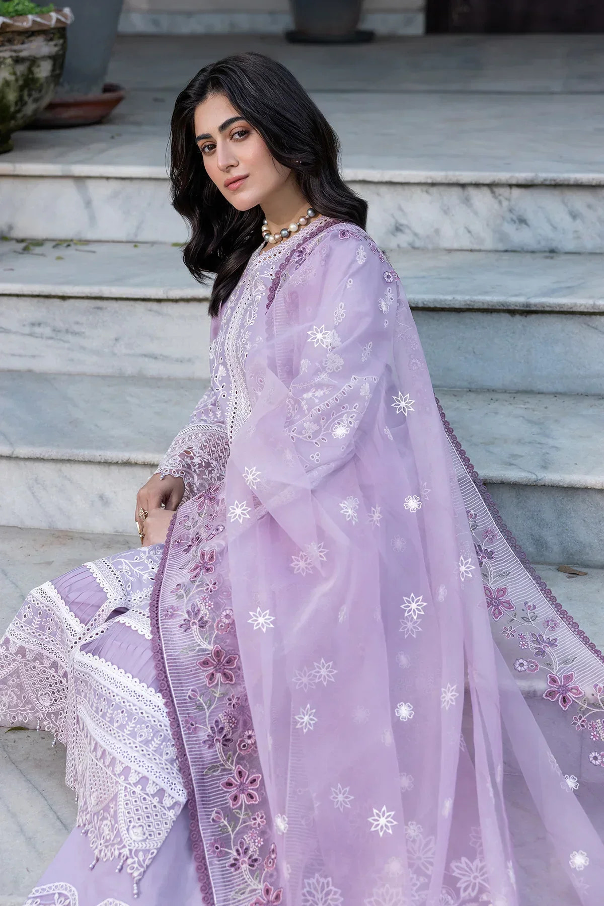 Farasha | Bahaar Embroidered Lawn | Lilac Florine -  Farasha Luxury - Original Designer Dress - House of Maryam