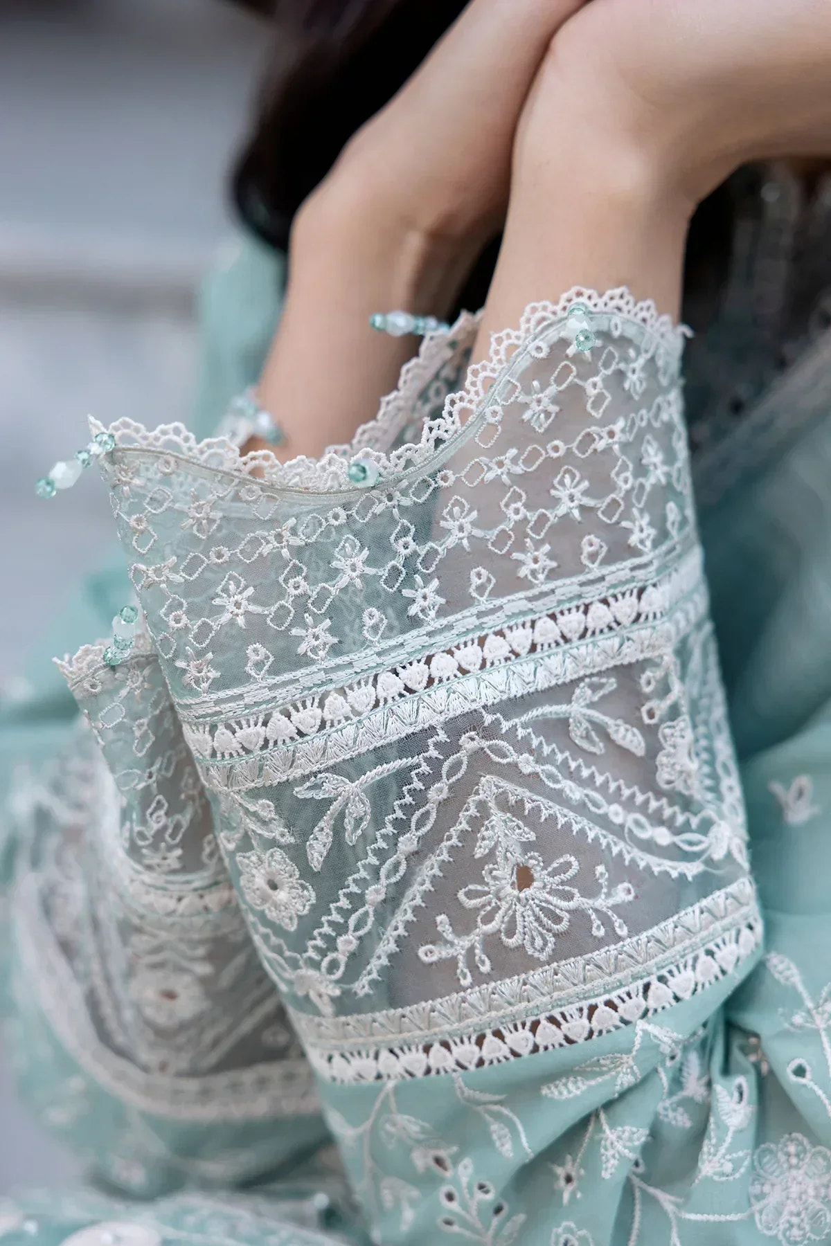 Farasha | Bahaar Embroidered Lawn | Aqua Pearl -  Farasha Luxury - Original Designer Dress - House of Maryam