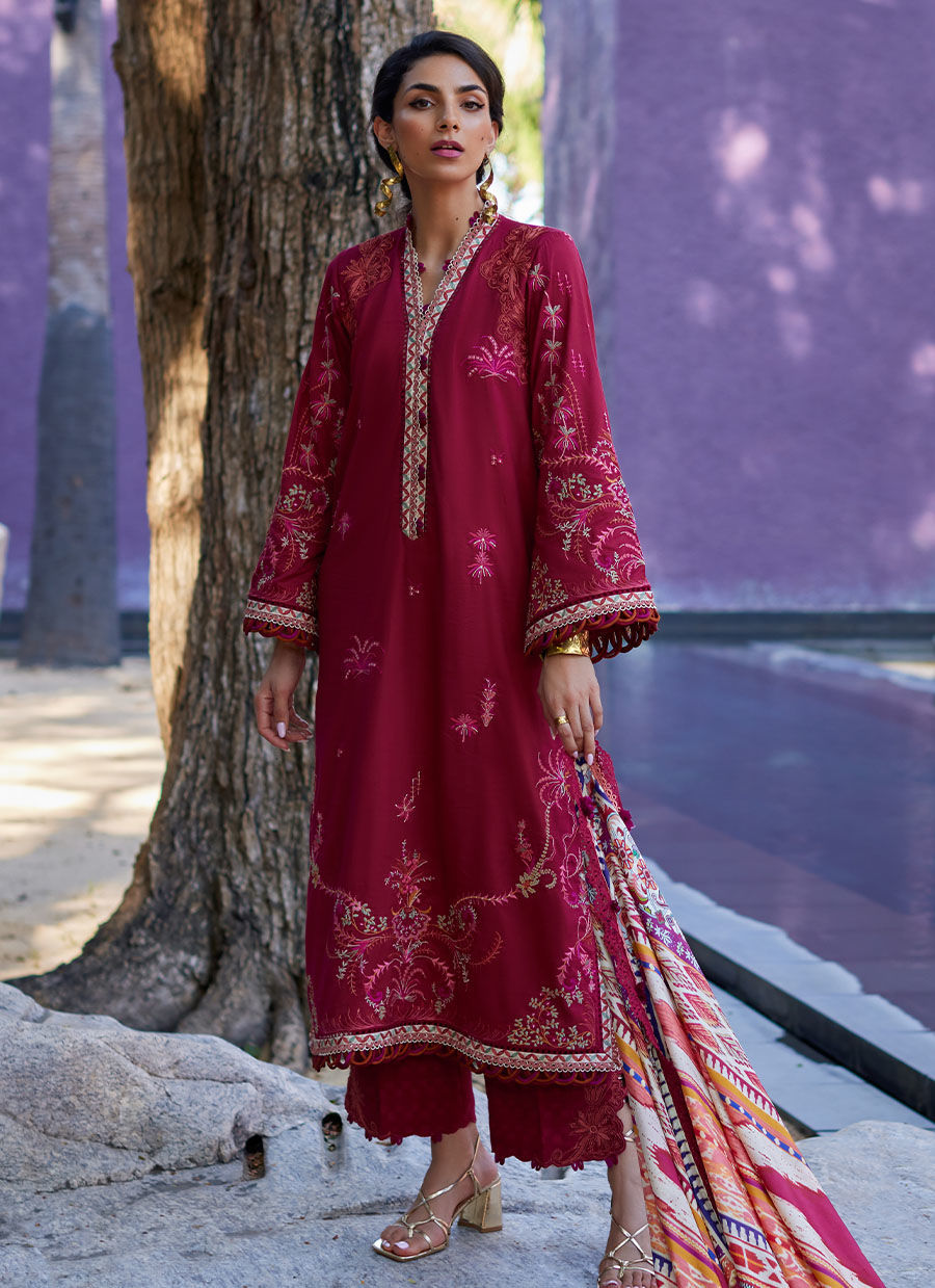 Farah Talib Aziz | Suay Lawn 24 | ENZO RED by Designer Farah Talib Aziz - House of Maryam - Pakistani Designer Ethnic Wear in {{ shop.shopifyCountryName }}