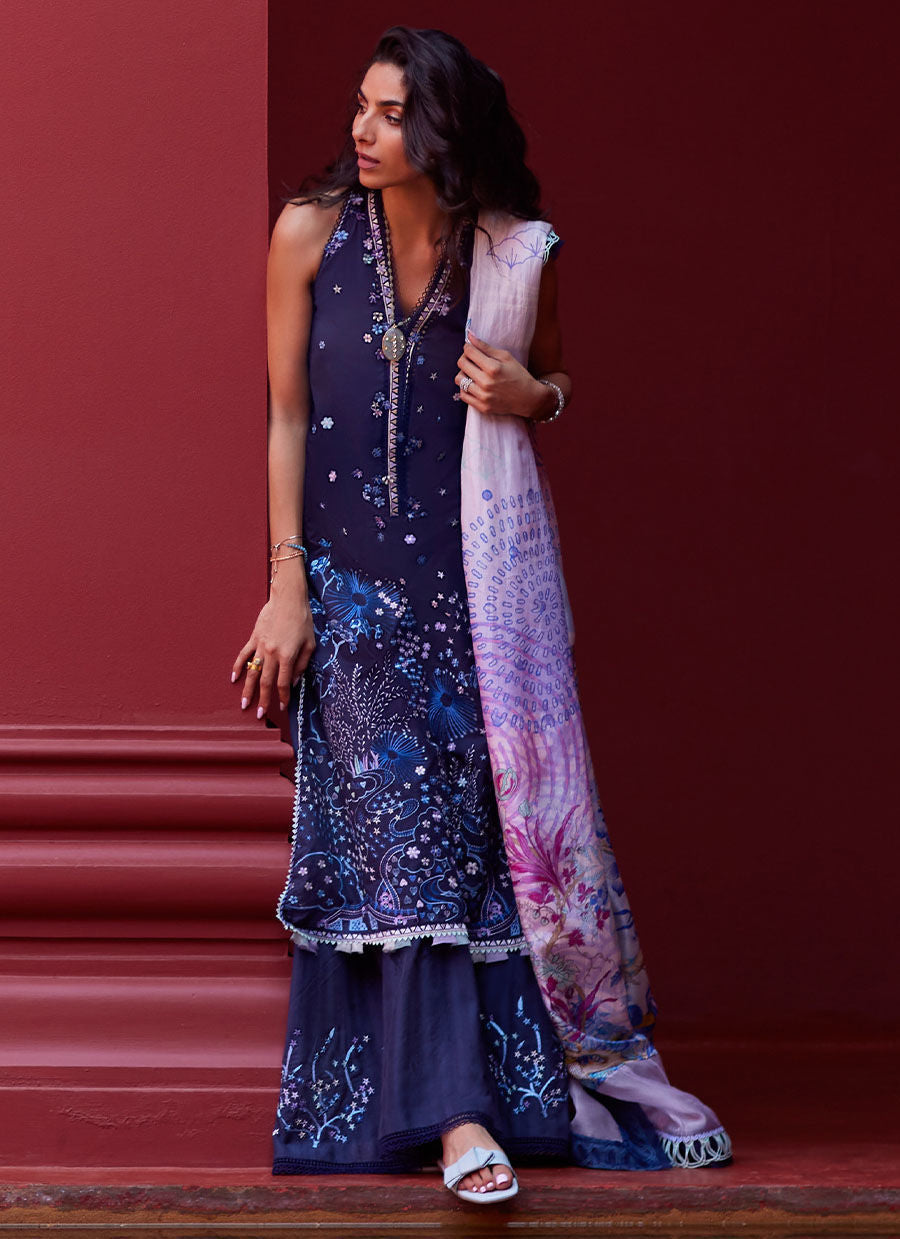 Farah Talib Aziz | Suay Lawn 24 | IZEA BLUE -  Farah Talib Aziz Luxury - Original Designer Dress - House of Maryam