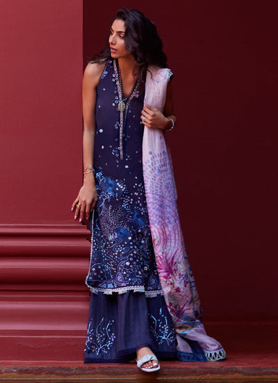 Farah Talib Aziz | Suay Lawn 24 | IZEA BLUE -  Farah Talib Aziz Luxury - Original Designer Dress - House of Maryam