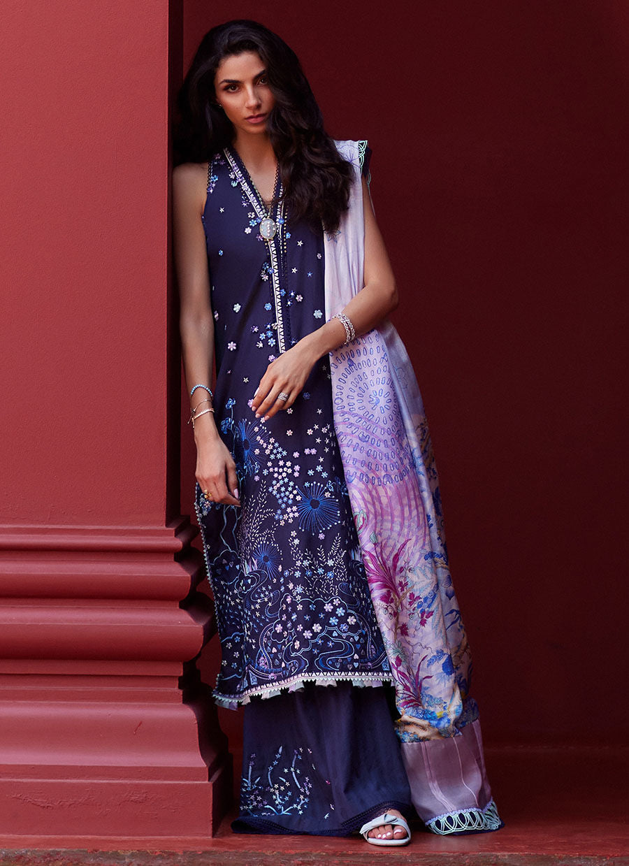 Farah Talib Aziz | Suay Lawn 24 | IZEA BLUE -  Farah Talib Aziz Luxury - Original Designer Dress - House of Maryam