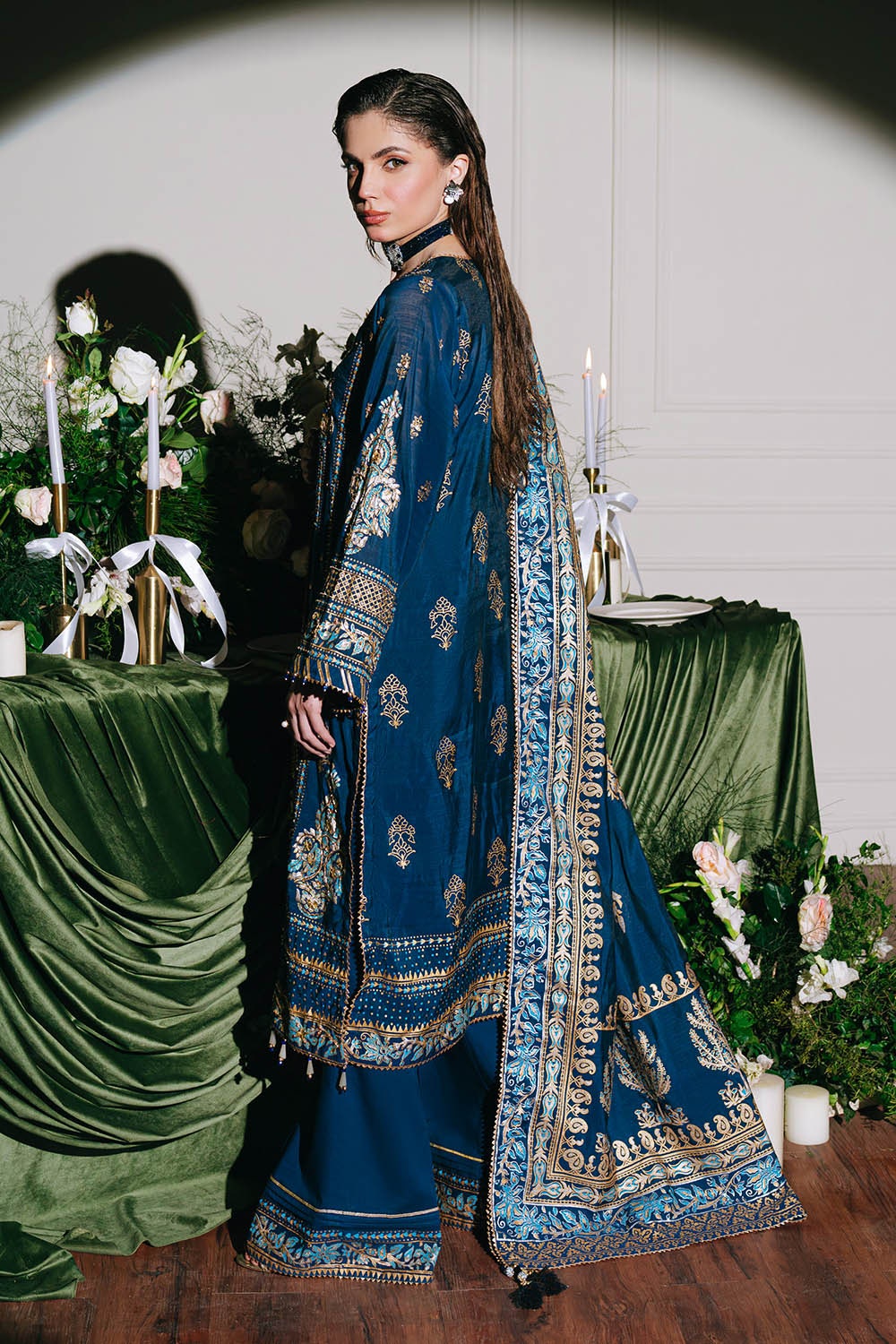 gul ahmed blue dress S / Cobalt / Paper Cotton Frock design Girls Long Sleeve Knit Restocked Size:36/36