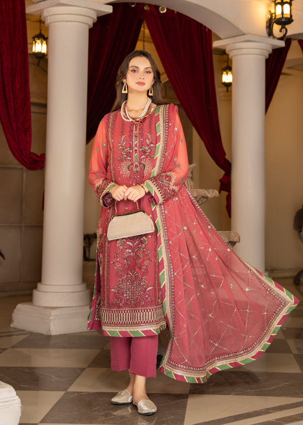 Strawberry | Rimjhim Chiffon Collection | FLS-RJ-003 -  Strawberry Formal - Original Designer Dress - House of Maryam