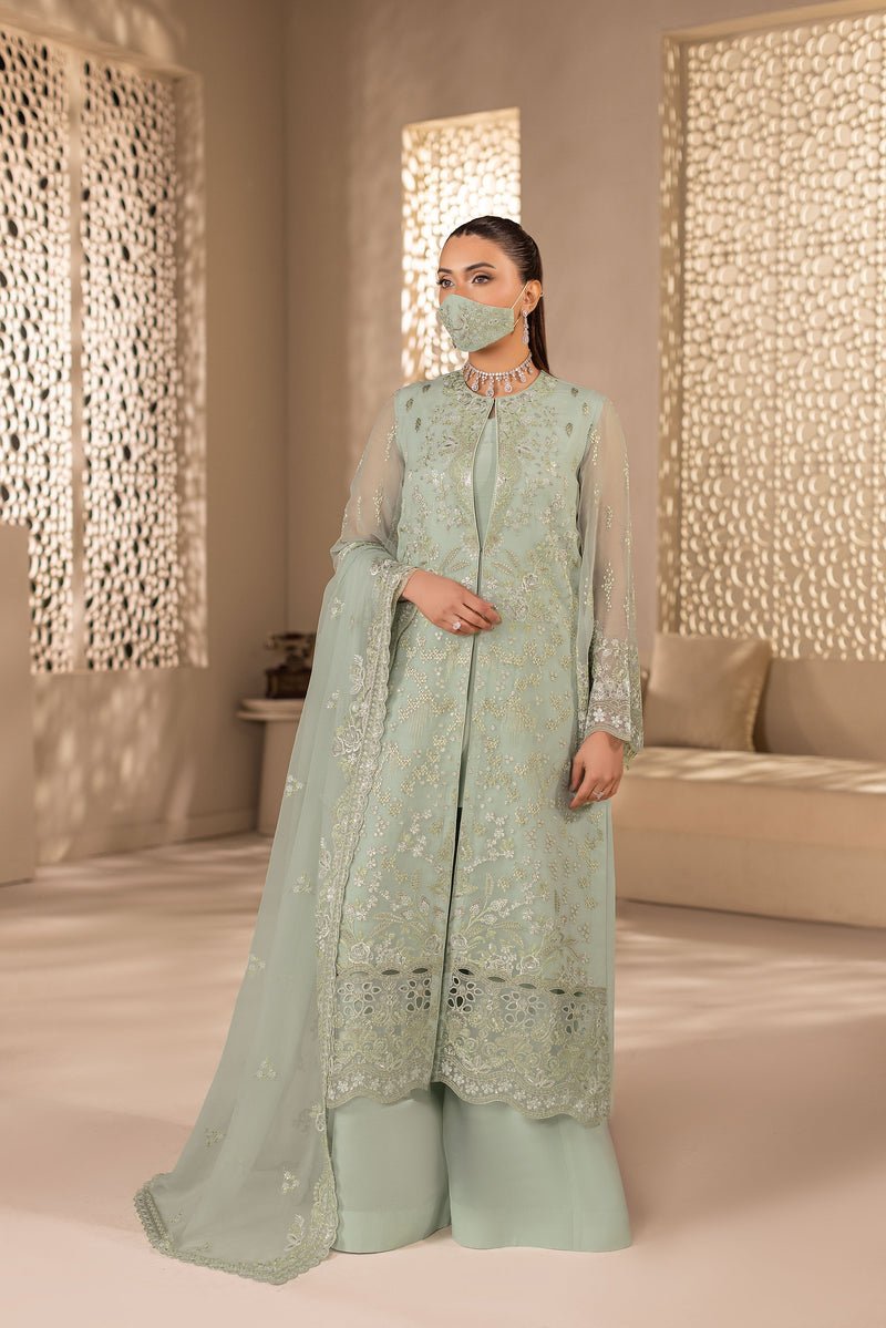 Flossie | Zeenat Formals | ZE-101 B-Brand:Flossie-Type:Ladies Clothes-Mint-Chiffon-House of Maryam- Buy in UK, USA