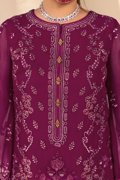 Flossie | Zeenat Formals | ZE-102-Brand:Flossie-Type:Ladies Clothes-Wine-Chiffon-House of Maryam- Buy in UK, USA