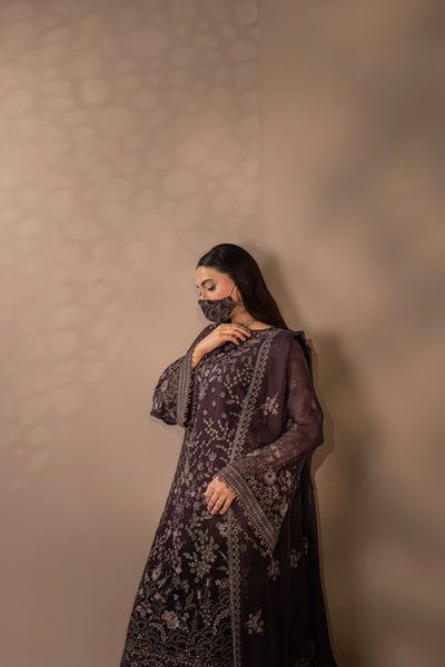 Flossie | Zeenat Formals | ZE-104-Brand:Flossie-Type:Ladies Clothes-Dark Brown-Chiffon-House of Maryam- Buy in UK, USA