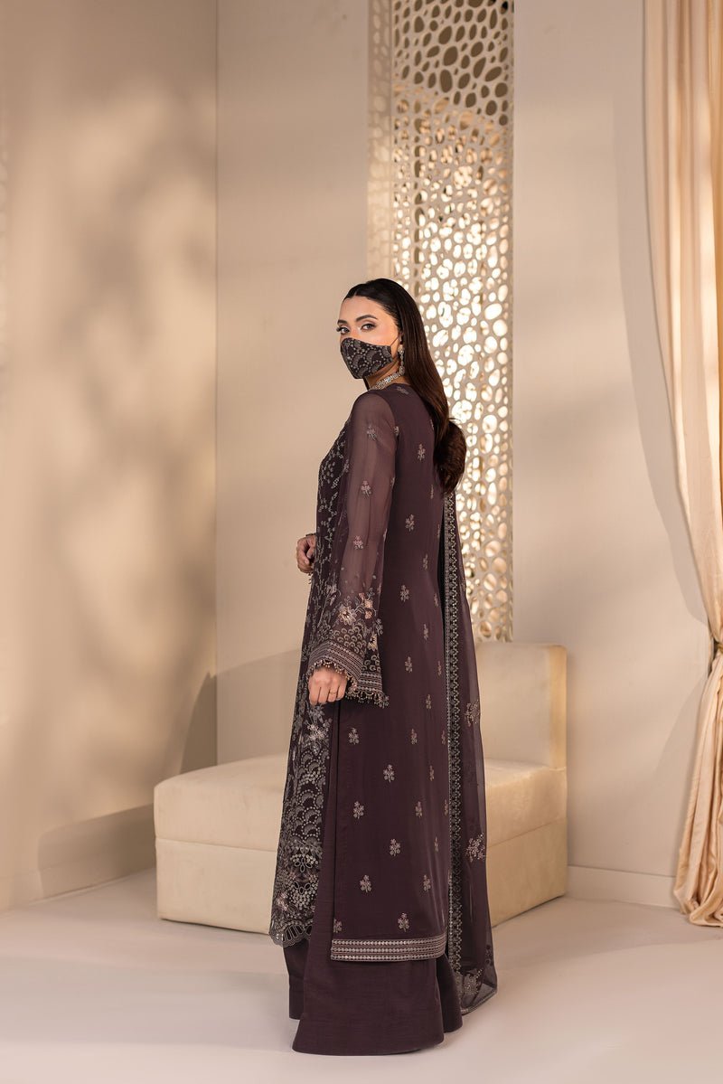 Flossie | Zeenat Formals | ZE-104-Brand:Flossie-Type:Ladies Clothes-Dark Brown-Chiffon-House of Maryam- Buy in UK, USA