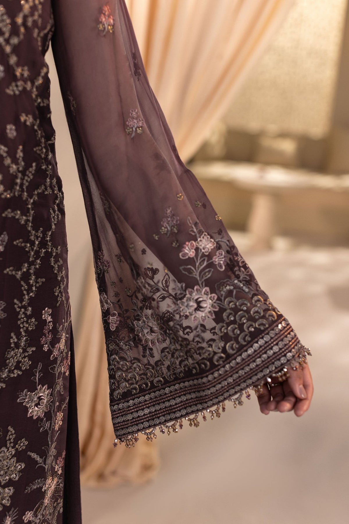 Flossie | Zeenat Formals | ZE-104-Brand:Flossie-Type:Ladies Clothes-Dark Brown-Chiffon-House of Maryam- Buy in UK, USA