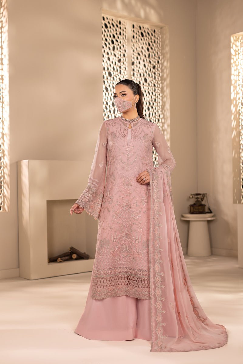 Flossie | Zeenat Formals | ZE-105-Brand:Flossie-Type:Ladies Clothes-Soft Pink-Chiffon-House of Maryam- Buy in UK, USA