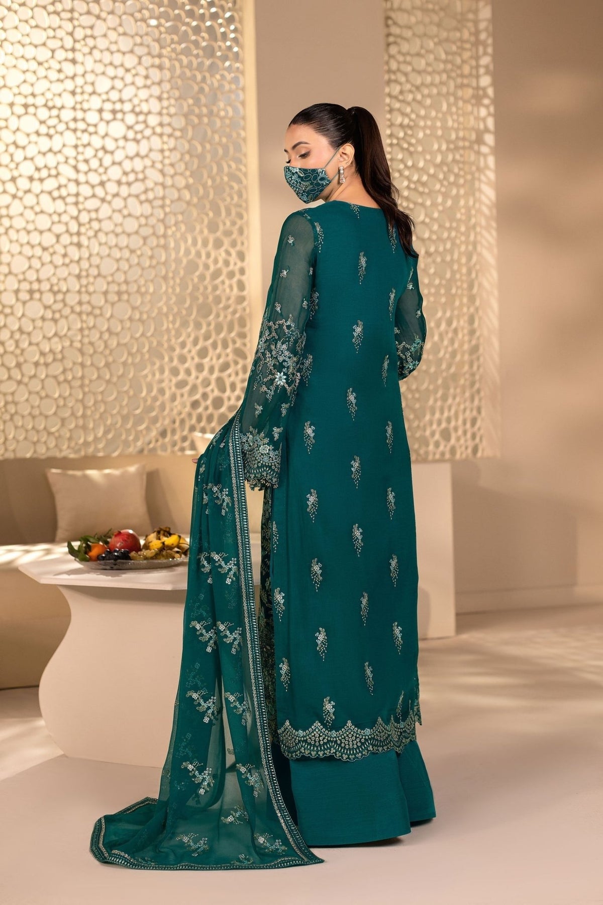 Flossie | Zeenat Formals | ZE-106-Brand:Flossie-Type:Ladies Clothes-Bottle Green-Chiffon-House of Maryam- Buy in UK, USA