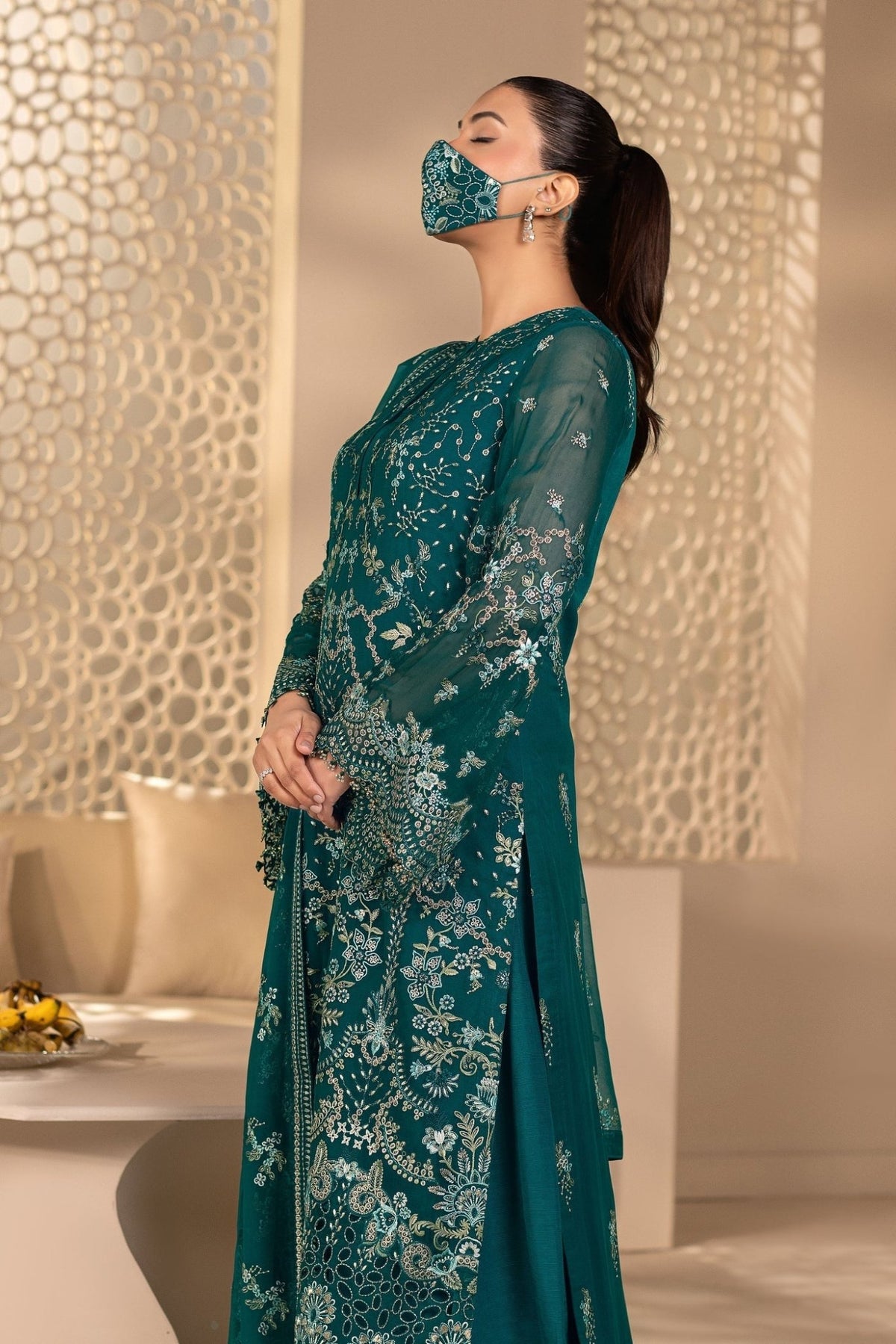 Flossie | Zeenat Formals | ZE-106-Brand:Flossie-Type:Ladies Clothes-Bottle Green-Chiffon-House of Maryam- Buy in UK, USA