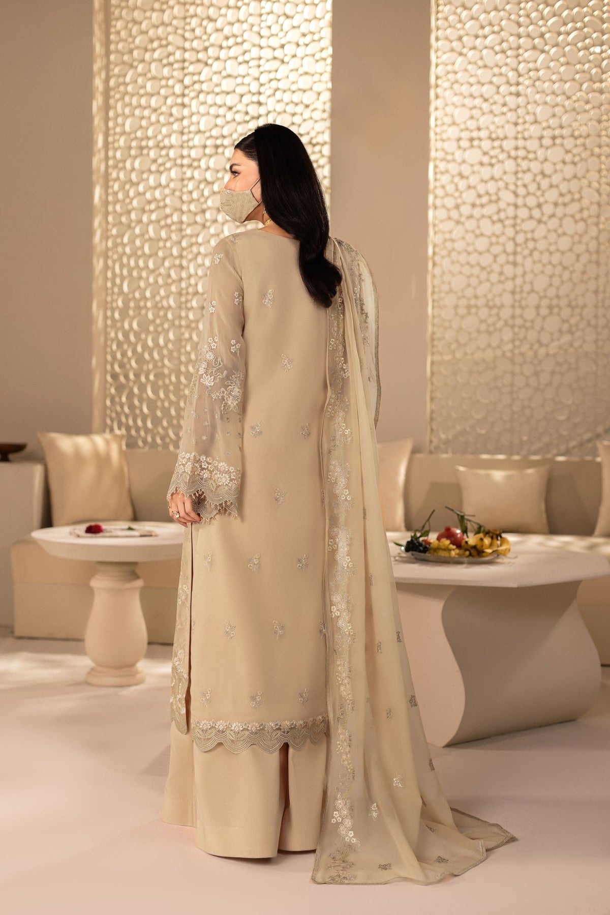 Flossie | Zeenat Formals | ZE-107-Brand:Flossie-Type:Ladies Clothes-Beige-Chiffon-House of Maryam- Buy in UK, USA