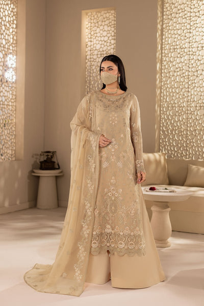 Flossie | Zeenat Formals | ZE-107-Brand:Flossie-Type:Ladies Clothes-Beige-Chiffon-House of Maryam- Buy in UK, USA