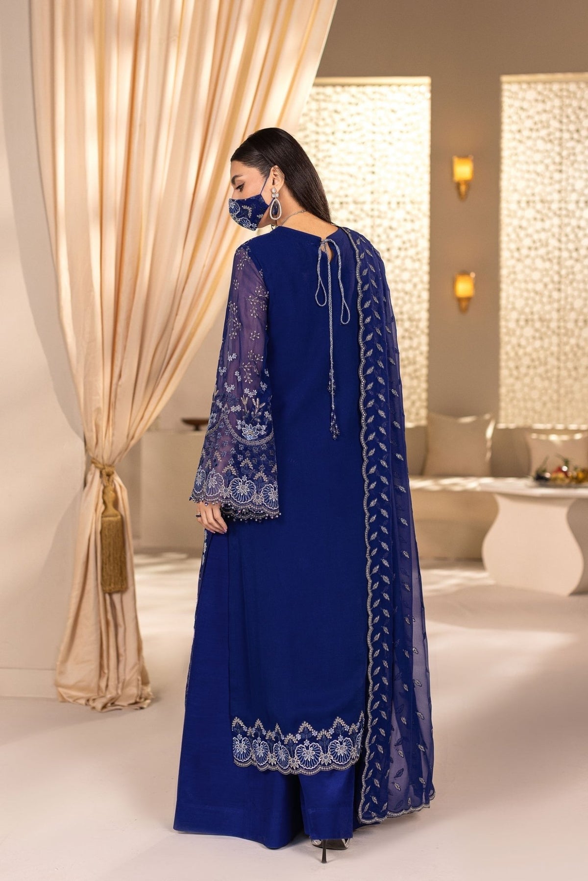 Flossie | Zeenat Formals | ZE-108-Brand:Flossie-Type:Ladies Clothes-Navy-Chiffon-House of Maryam- Buy in UK, USA