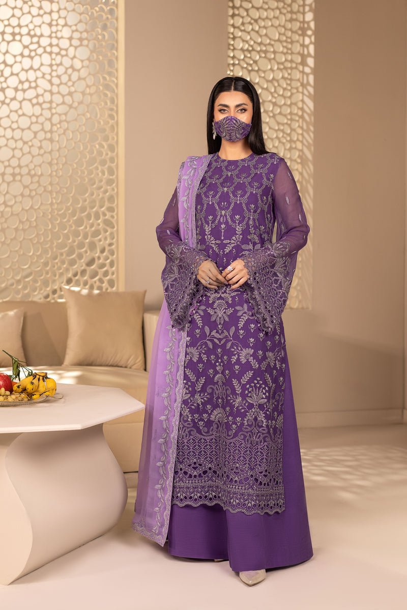 Flossie | Zeenat Formals | ZE-109-Brand:Flossie-Type:Ladies Clothes-Purple-Chiffon-House of Maryam- Buy in UK, USA