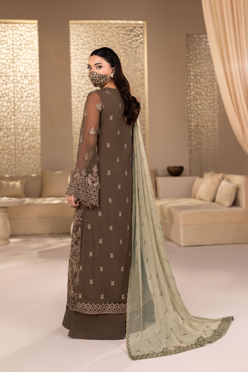 Flossie | Zeenat Formals | ZE-110-Brand:Flossie-Type:Ladies Clothes-Dull Brown-Chiffon-House of Maryam- Buy in UK, USA